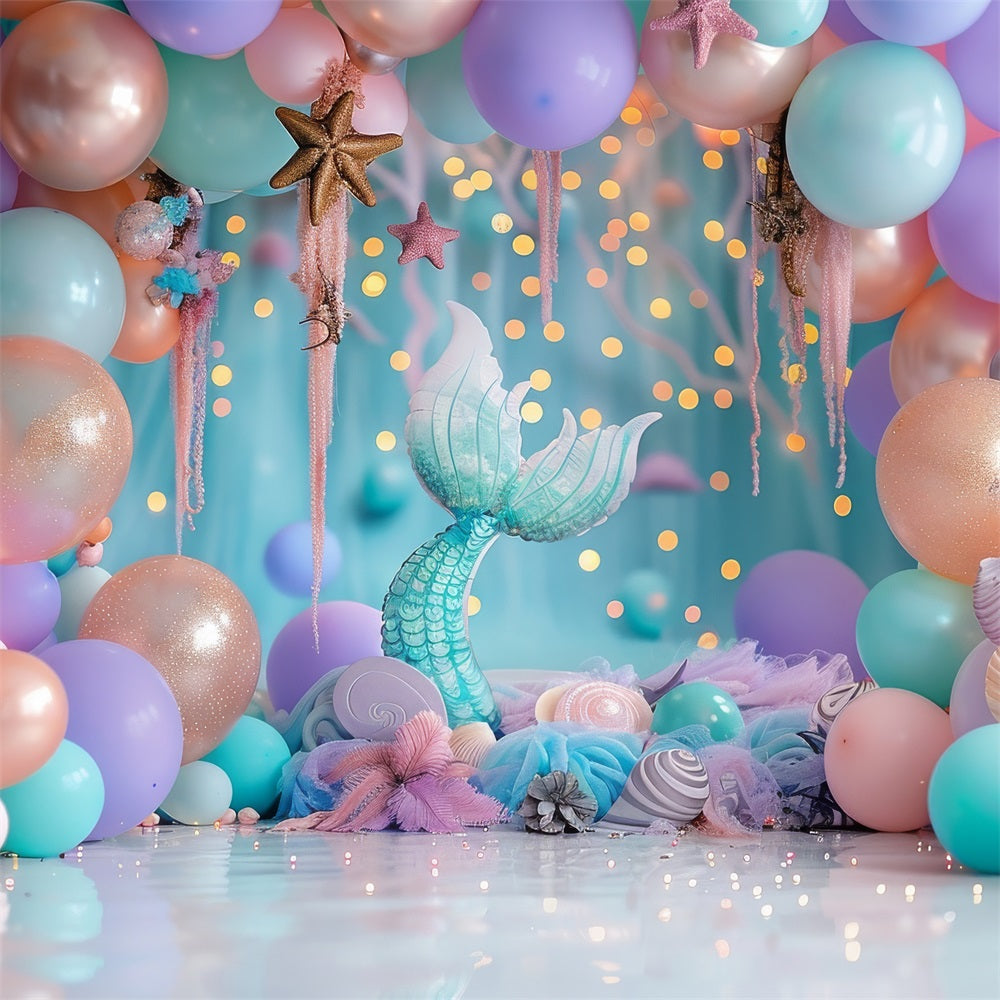 Birthday Photo Backdrop Pastel Balloons Mermaid Tail Backdrop UK BRP10-305