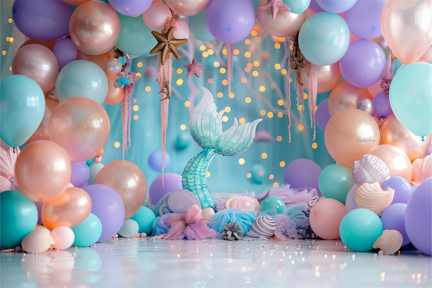 Birthday Photo Backdrop Pastel Balloons Mermaid Tail Backdrop UK BRP10-305