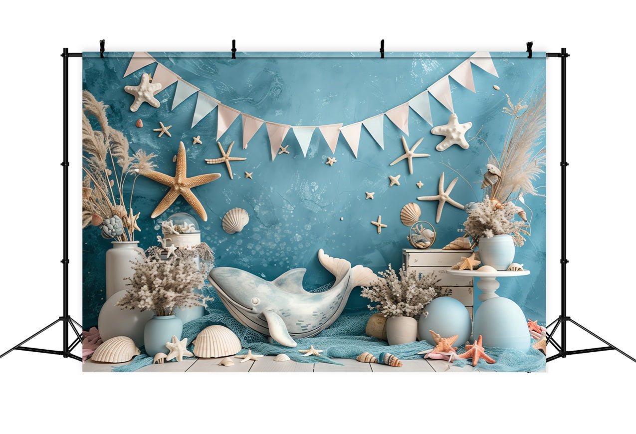 Birthday Party Backdrops Sea Whale Starfish Shells Backdrop UK BRP10-306