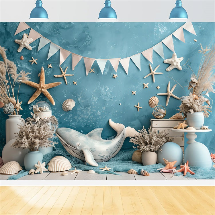 Birthday Party Backdrops Sea Whale Starfish Shells Backdrop UK BRP10-306