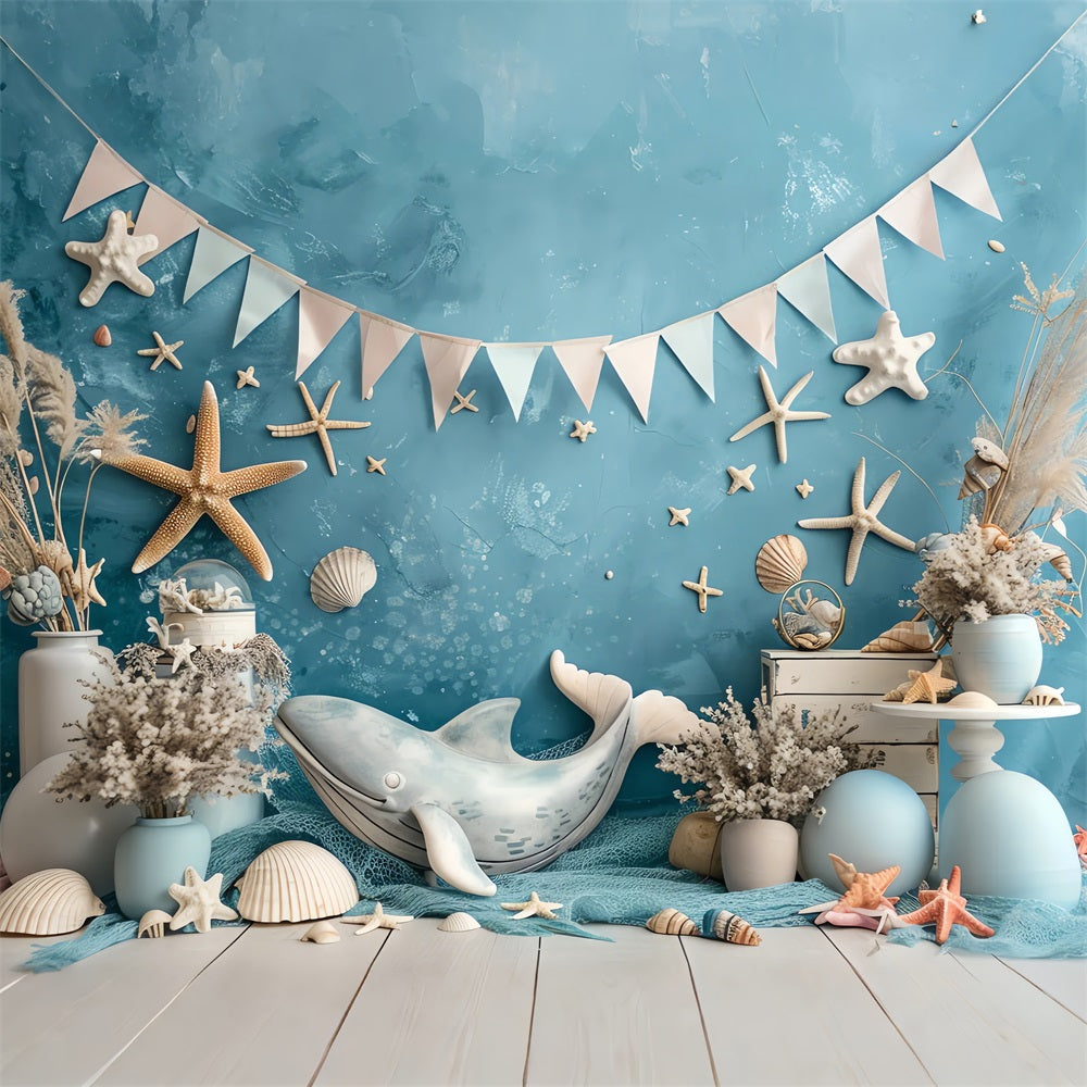 Birthday Party Backdrops Sea Whale Starfish Shells Backdrop UK BRP10-306