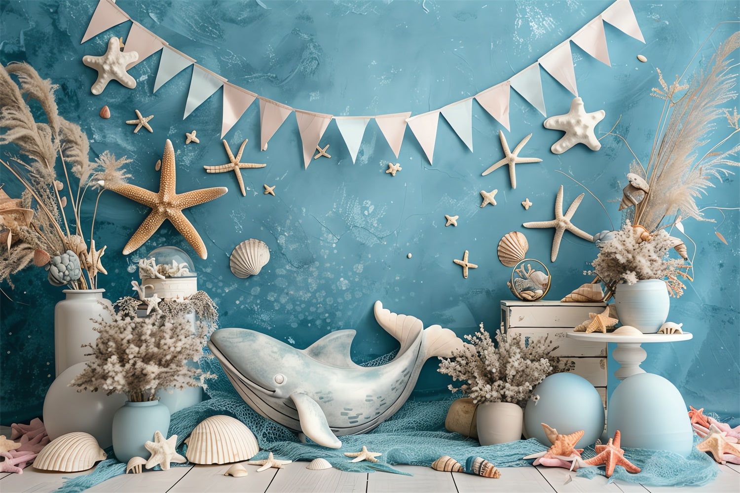 Birthday Party Backdrops Sea Whale Starfish Shells Backdrop UK BRP10-306