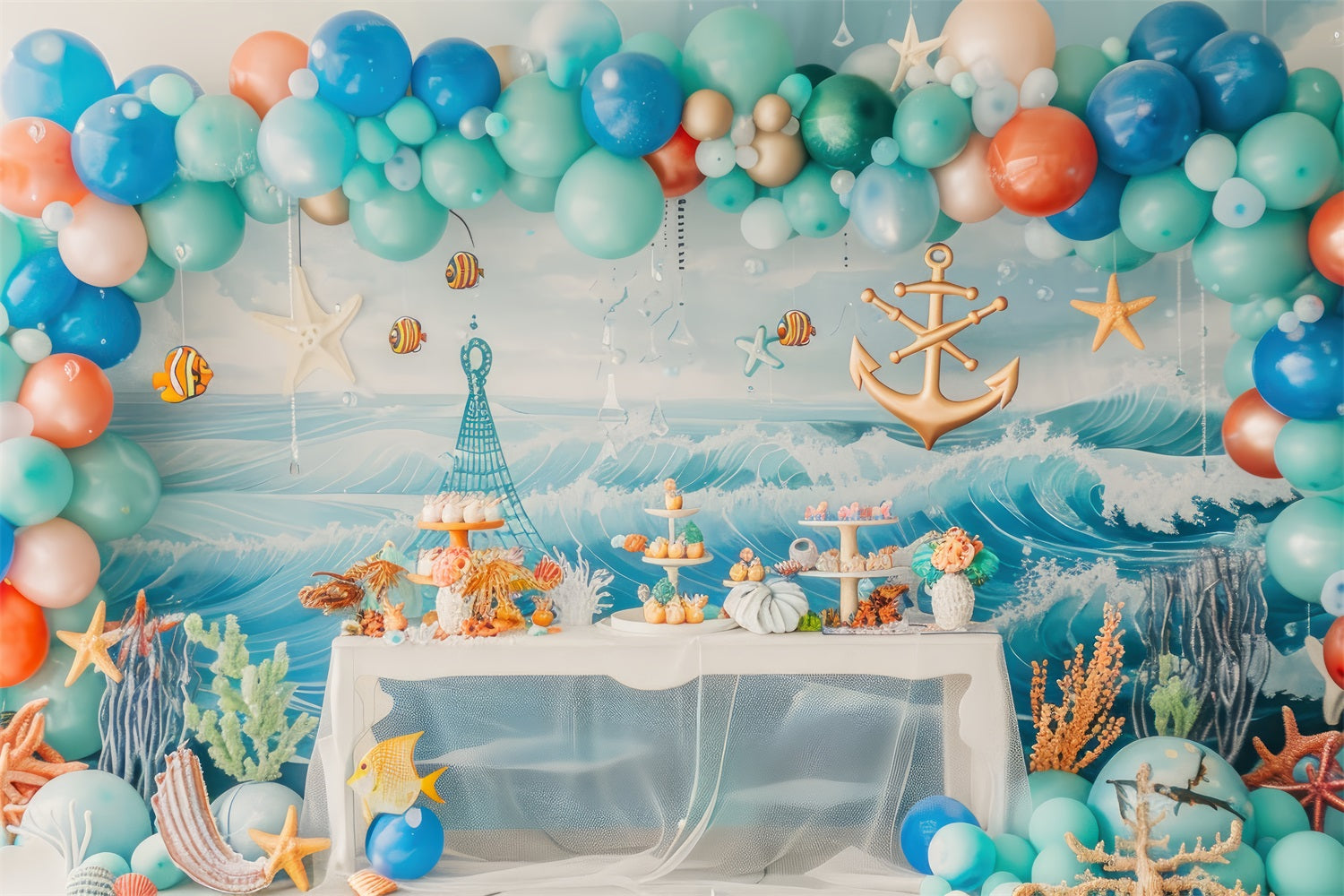 Birthday Backdrop Nautical Anchor Ocean-Themed Backdrop UK BRP10-307