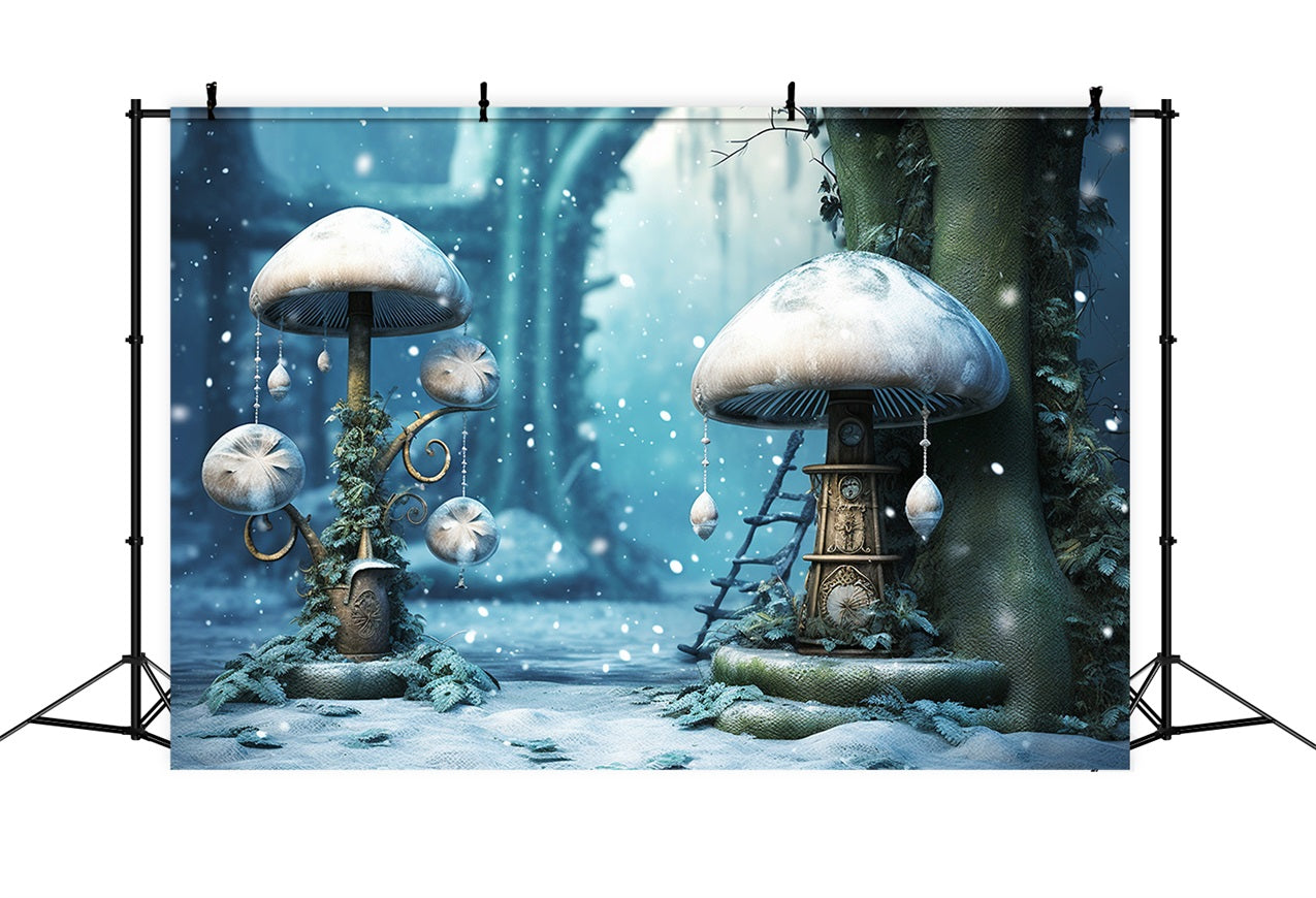 Winter Mystical Forest Frosted Mushroom Decorations Backdrop UK BRP10-31