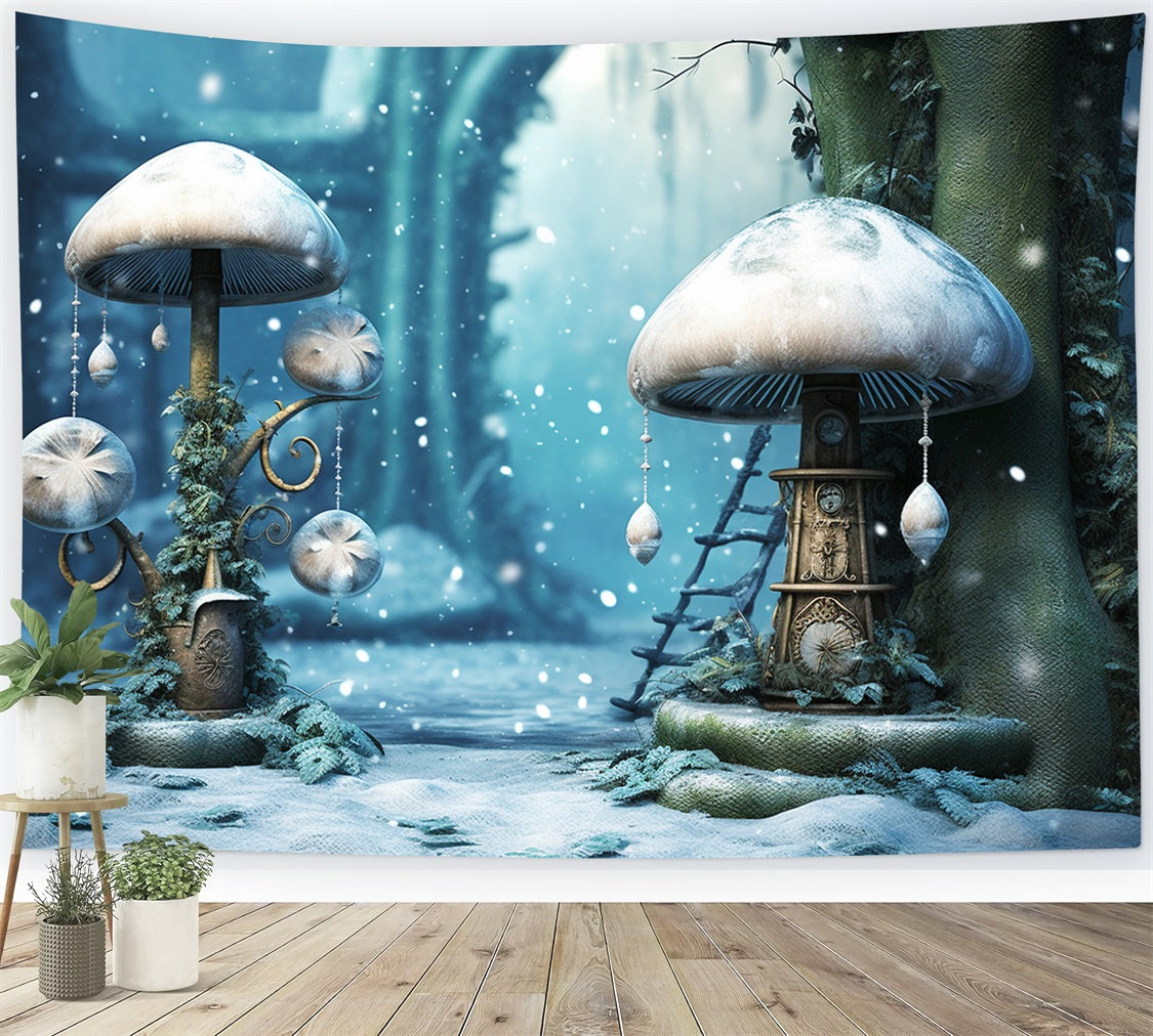 Winter Mystical Forest Frosted Mushroom Decorations Backdrop UK BRP10-31