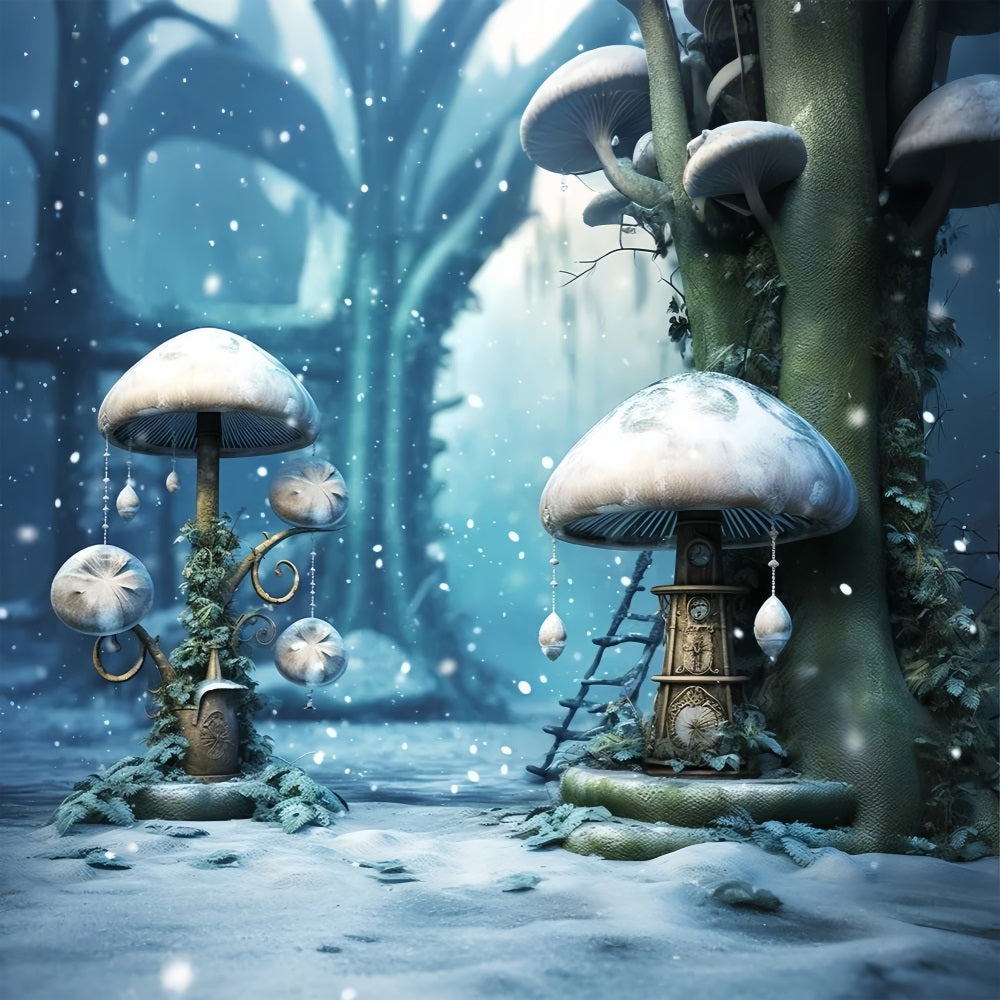 Winter Mystical Forest Frosted Mushroom Decorations Backdrop UK BRP10-31