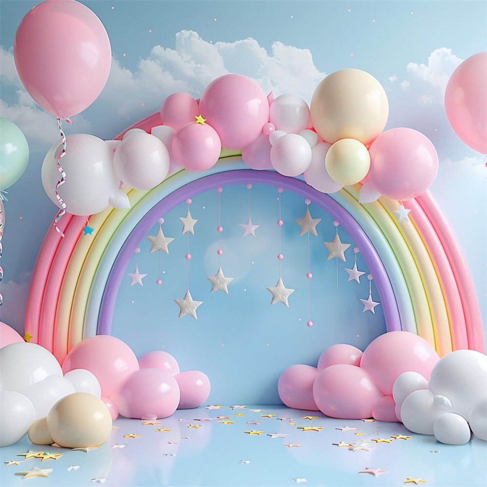 Birthday Backdrop Rainbow Arch Balloons Backdrop UK BRP10-313