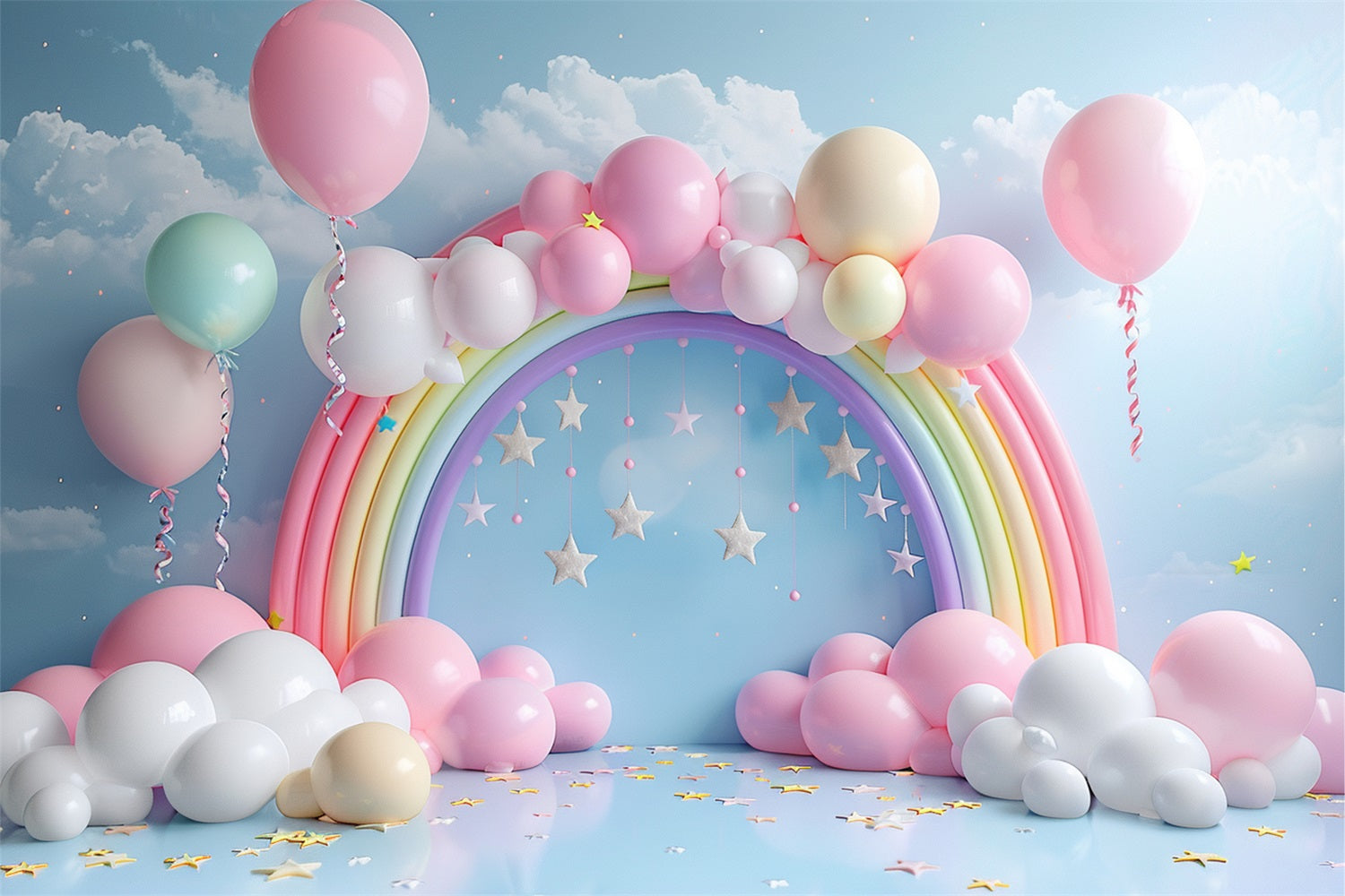 Birthday Backdrop Rainbow Arch Balloons Backdrop UK BRP10-313