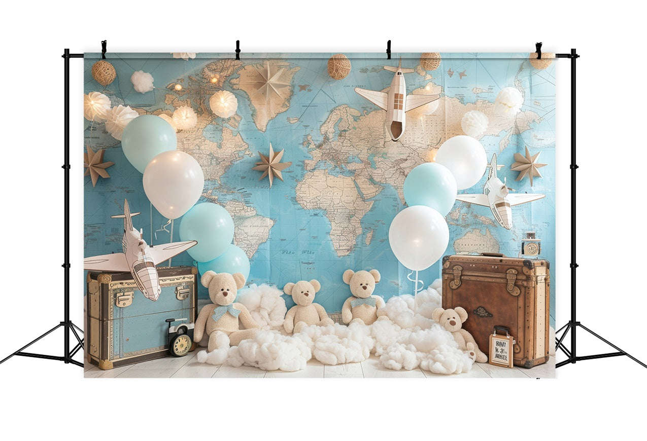 Birthday Backdrop Teddy Bear World Map Backdrop UK BRP10-315