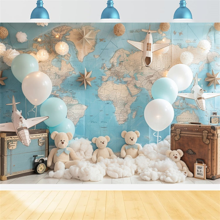 Birthday Backdrop Teddy Bear World Map Backdrop UK BRP10-315