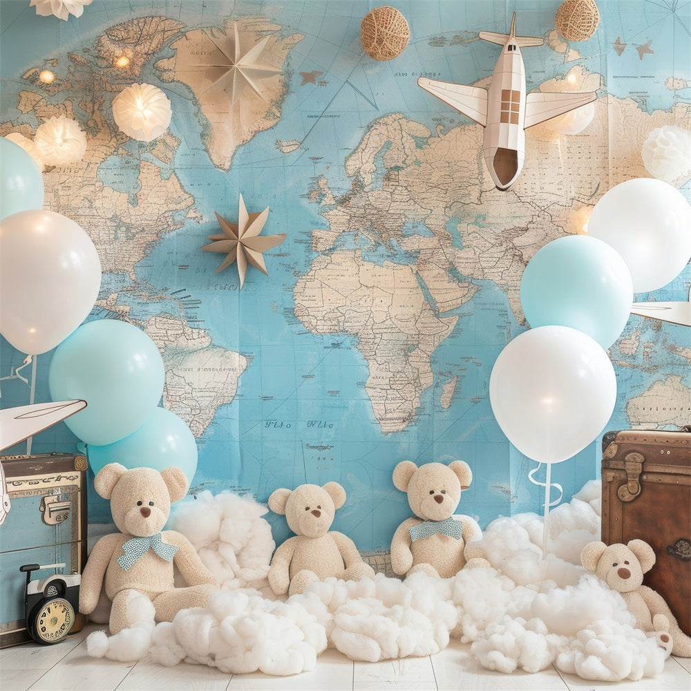 Birthday Backdrop Teddy Bear World Map Backdrop UK BRP10-315