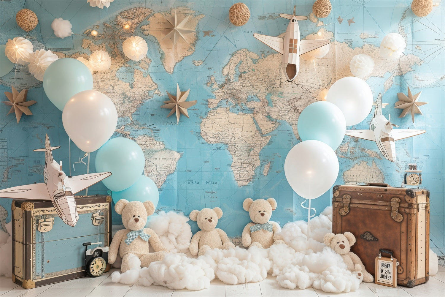 Birthday Backdrop Teddy Bear World Map Backdrop UK BRP10-315