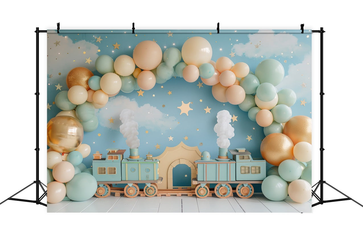 Birthday Backdrop Train-Themed Balloon Setup Backdrop UK BRP10-319