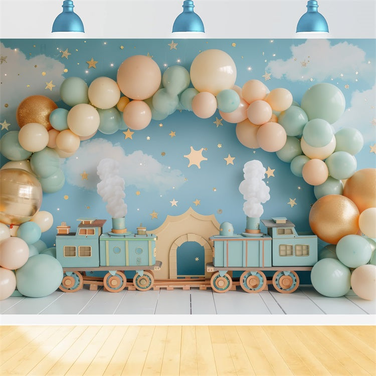 Birthday Backdrop Train-Themed Balloon Setup Backdrop UK BRP10-319