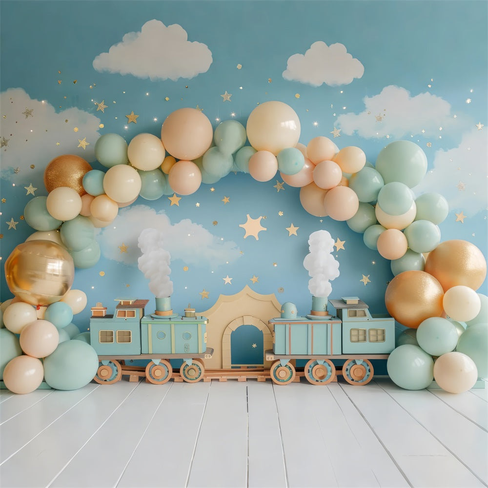 Birthday Backdrop Train-Themed Balloon Setup Backdrop UK BRP10-319