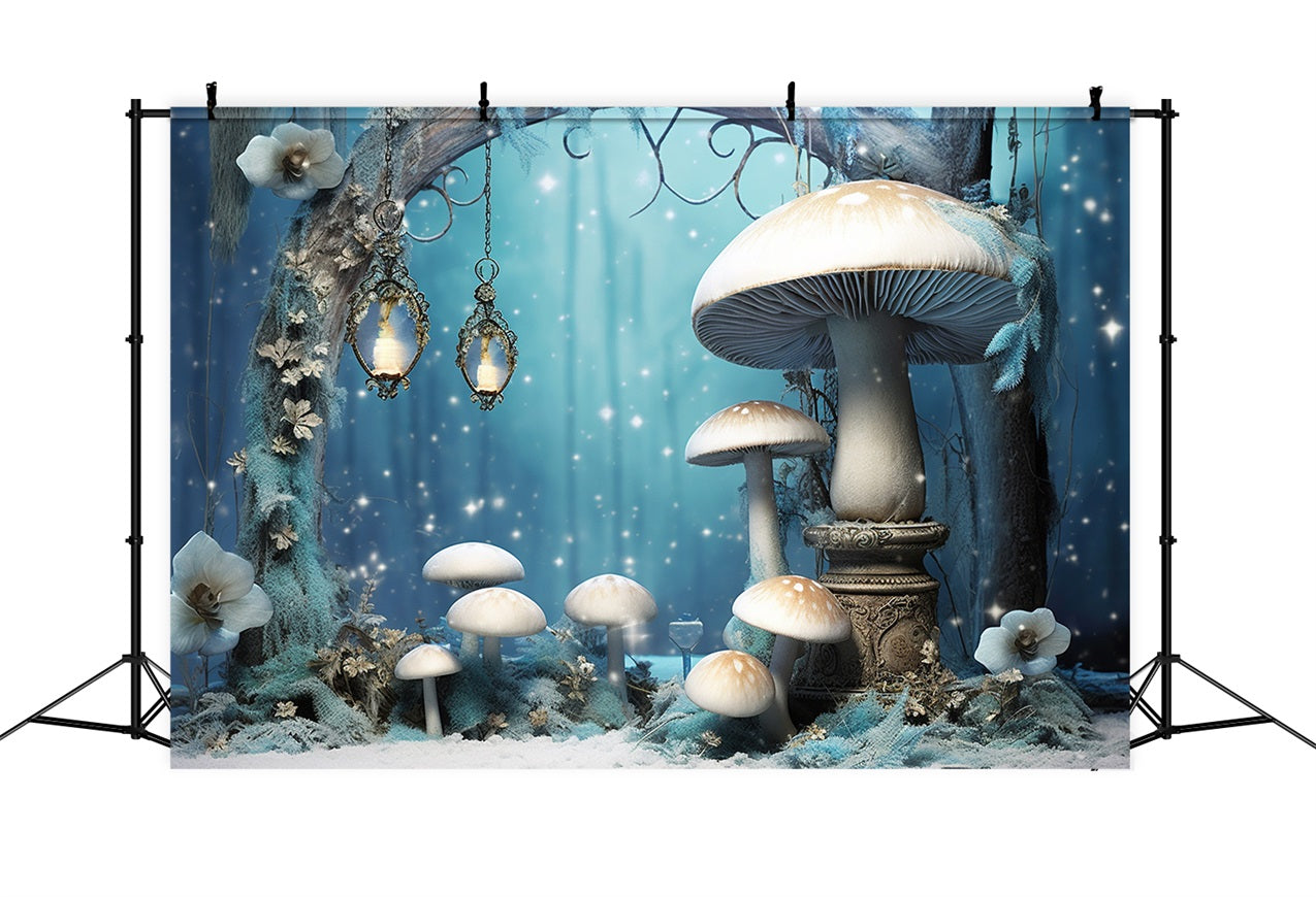 Winter Enchanted Forest Glowing Mushrooms Photography Backdrop UK BRP10-32