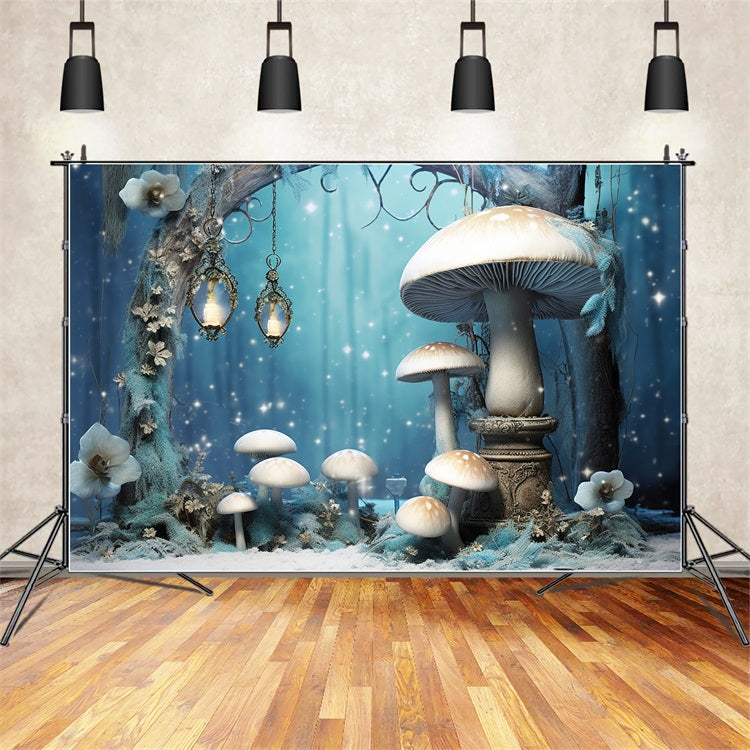 Winter Enchanted Forest Glowing Mushrooms Photography Backdrop UK BRP10-32