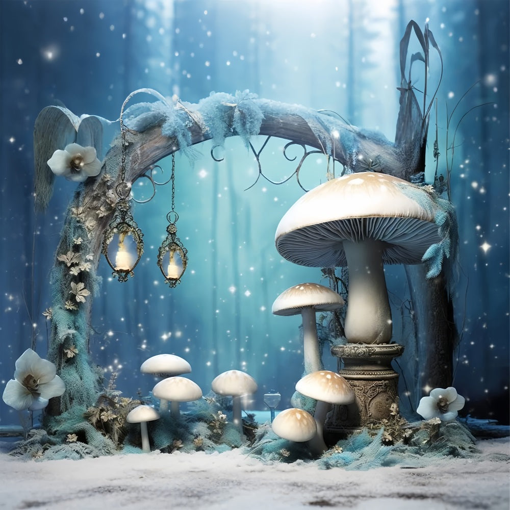 Winter Enchanted Forest Glowing Mushrooms Photography Backdrop UK BRP10-32