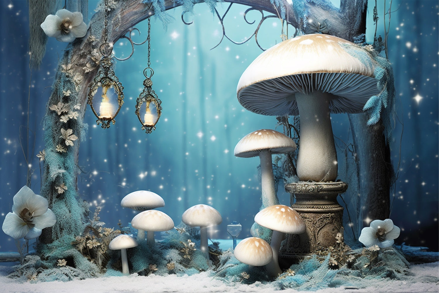 Winter Enchanted Forest Glowing Mushrooms Photography Backdrop UK BRP10-32