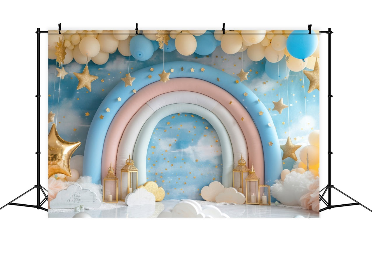 Birthday Photo Backdrops Rainbow Arch Gold Stars Backdrop UK BRP10-320