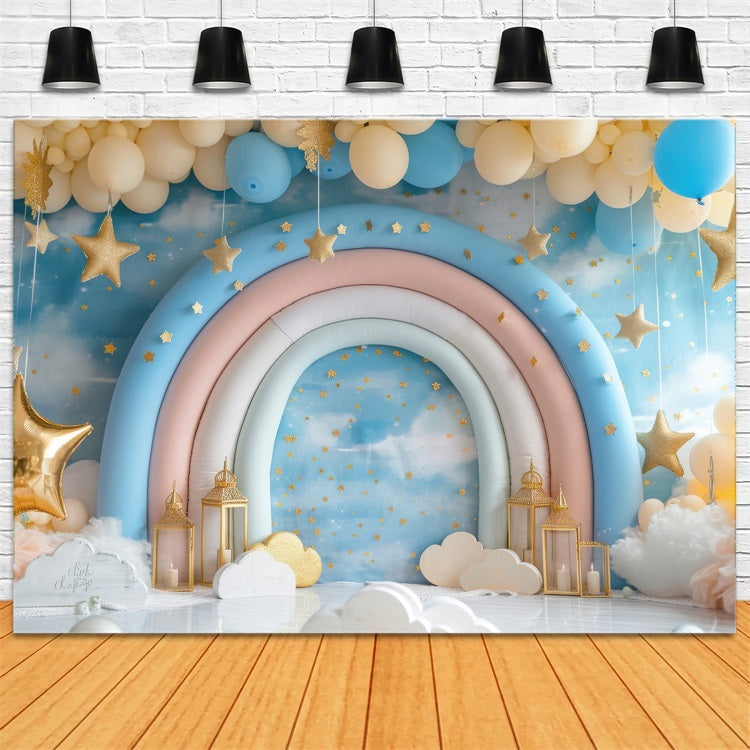 Birthday Photo Backdrops Rainbow Arch Gold Stars Backdrop UK BRP10-320