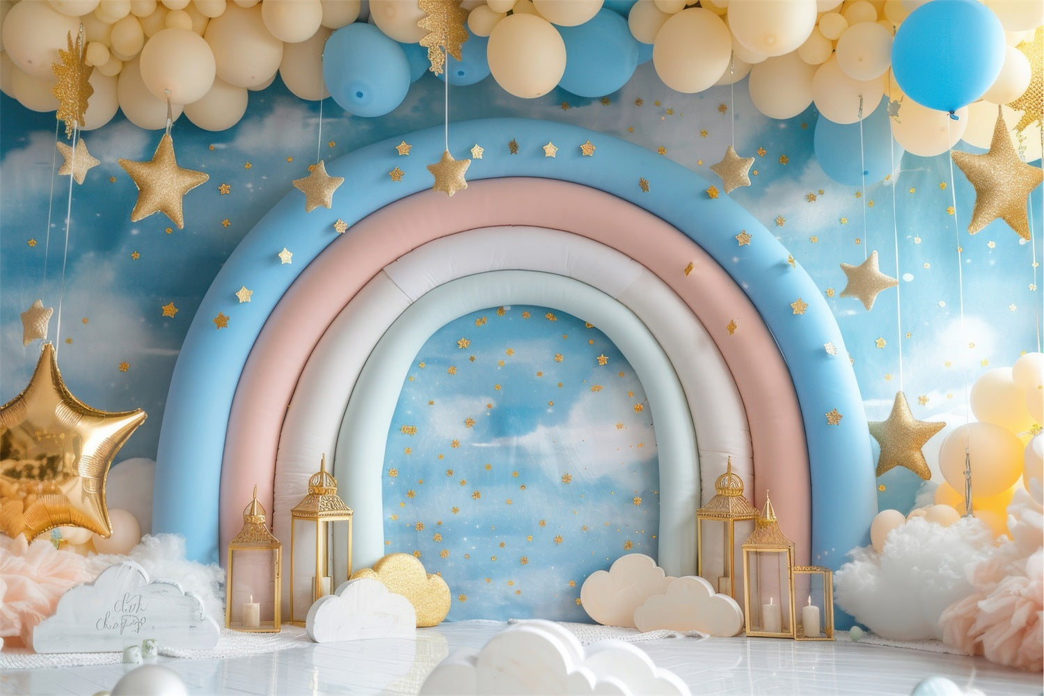 Birthday Photo Backdrops Rainbow Arch Gold Stars Backdrop UK BRP10-320