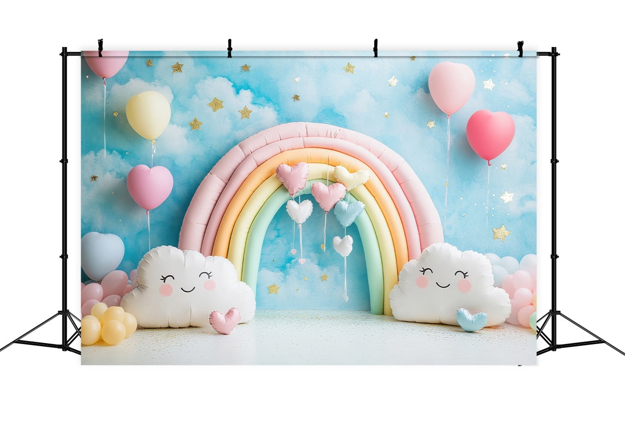 Birthday Party Backdrop Clouds Balloons Rainbow Arch Backdrop UK BRP10-321