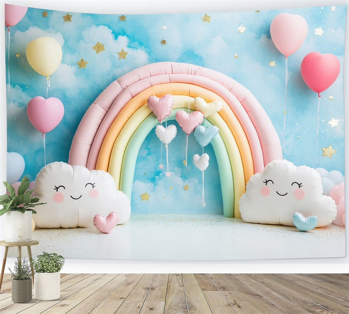 Birthday Party Backdrop Clouds Balloons Rainbow Arch Backdrop UK BRP10-321