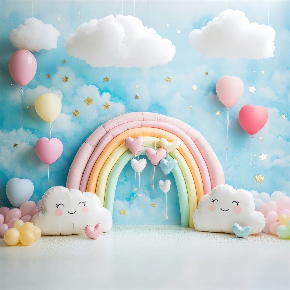 Birthday Party Backdrop Clouds Balloons Rainbow Arch Backdrop UK BRP10-321