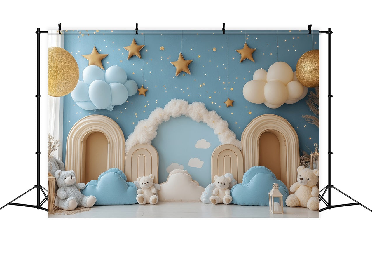 Birthday Photography Backdrops Clouds Stars Teddy Bear Backdrop UK BRP10-323