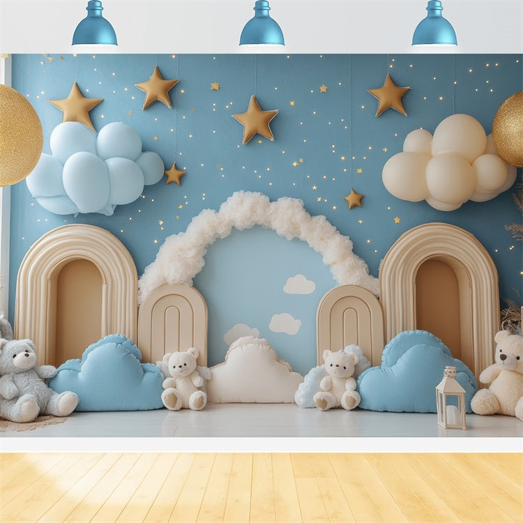 Birthday Photography Backdrops Clouds Stars Teddy Bear Backdrop UK BRP10-323