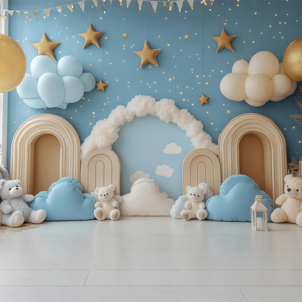 Birthday Photography Backdrops Clouds Stars Teddy Bear Backdrop UK BRP10-323