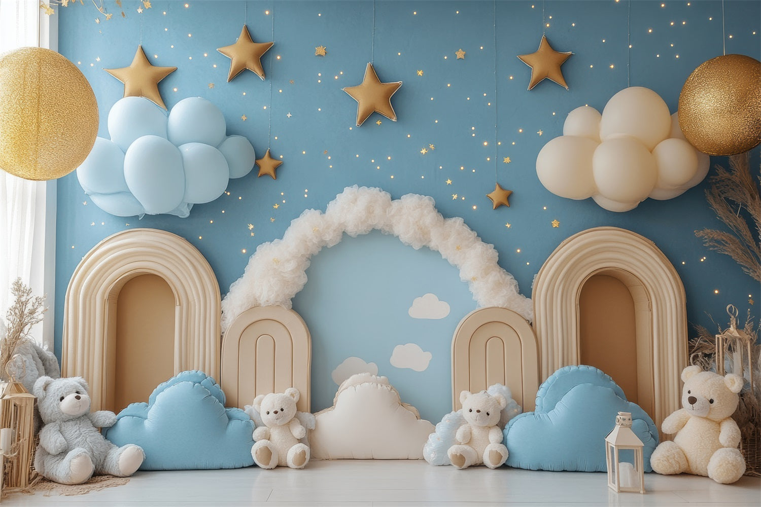 Birthday Photography Backdrops Clouds Stars Teddy Bear Backdrop UK BRP10-323