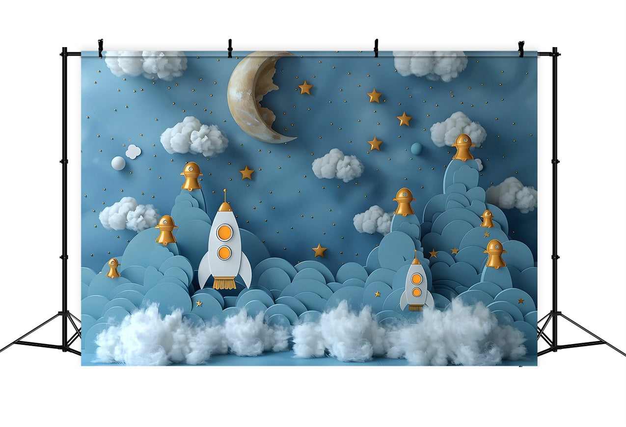 Birthday Photoshoot Backdrop Space Exploration Rockets Backdrop UK BRP10-325