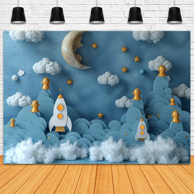 Birthday Photoshoot Backdrop Space Exploration Rockets Backdrop UK BRP10-325