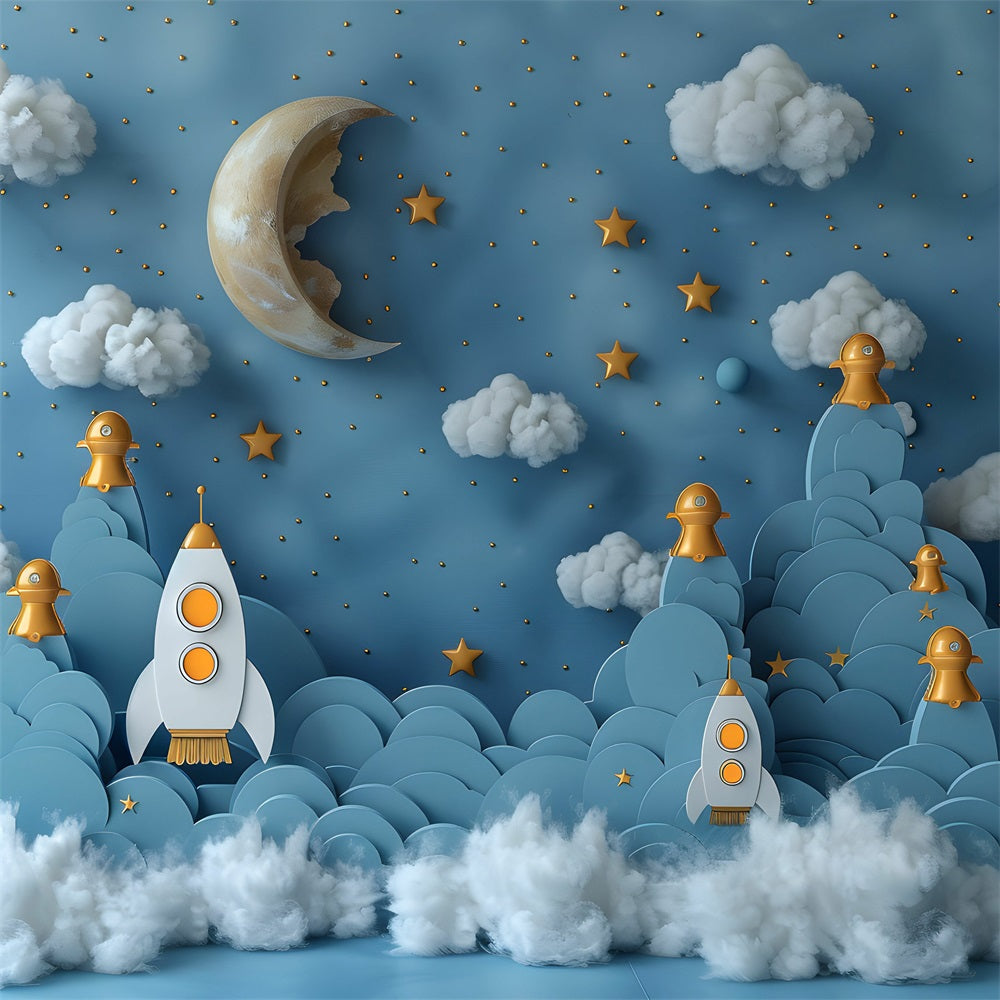 Birthday Photoshoot Backdrop Space Exploration Rockets Backdrop UK BRP10-325