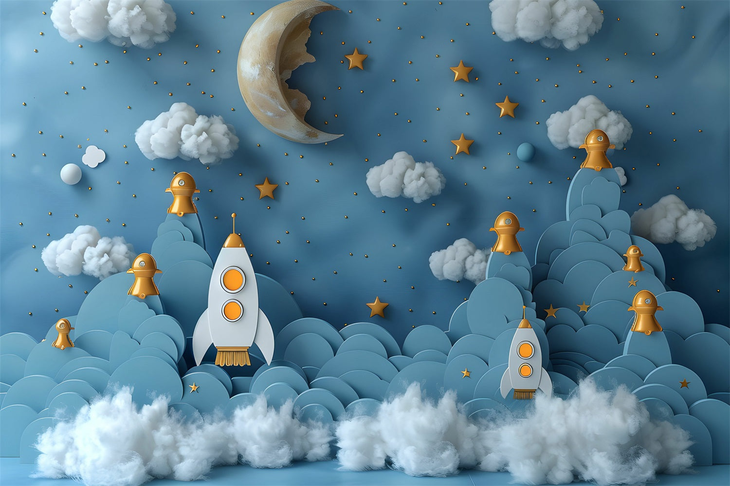 Birthday Photoshoot Backdrop Space Exploration Rockets Backdrop UK BRP10-325