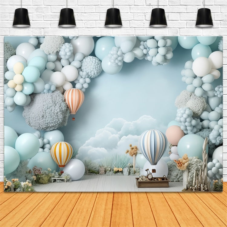 Happy Birthday Backdrop Hot Air Balloon Flight Backdrop UK BRP10-329