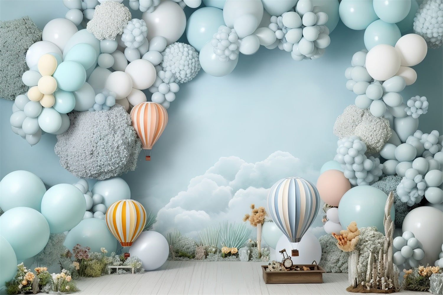 Happy Birthday Backdrop Hot Air Balloon Flight Backdrop UK BRP10-329