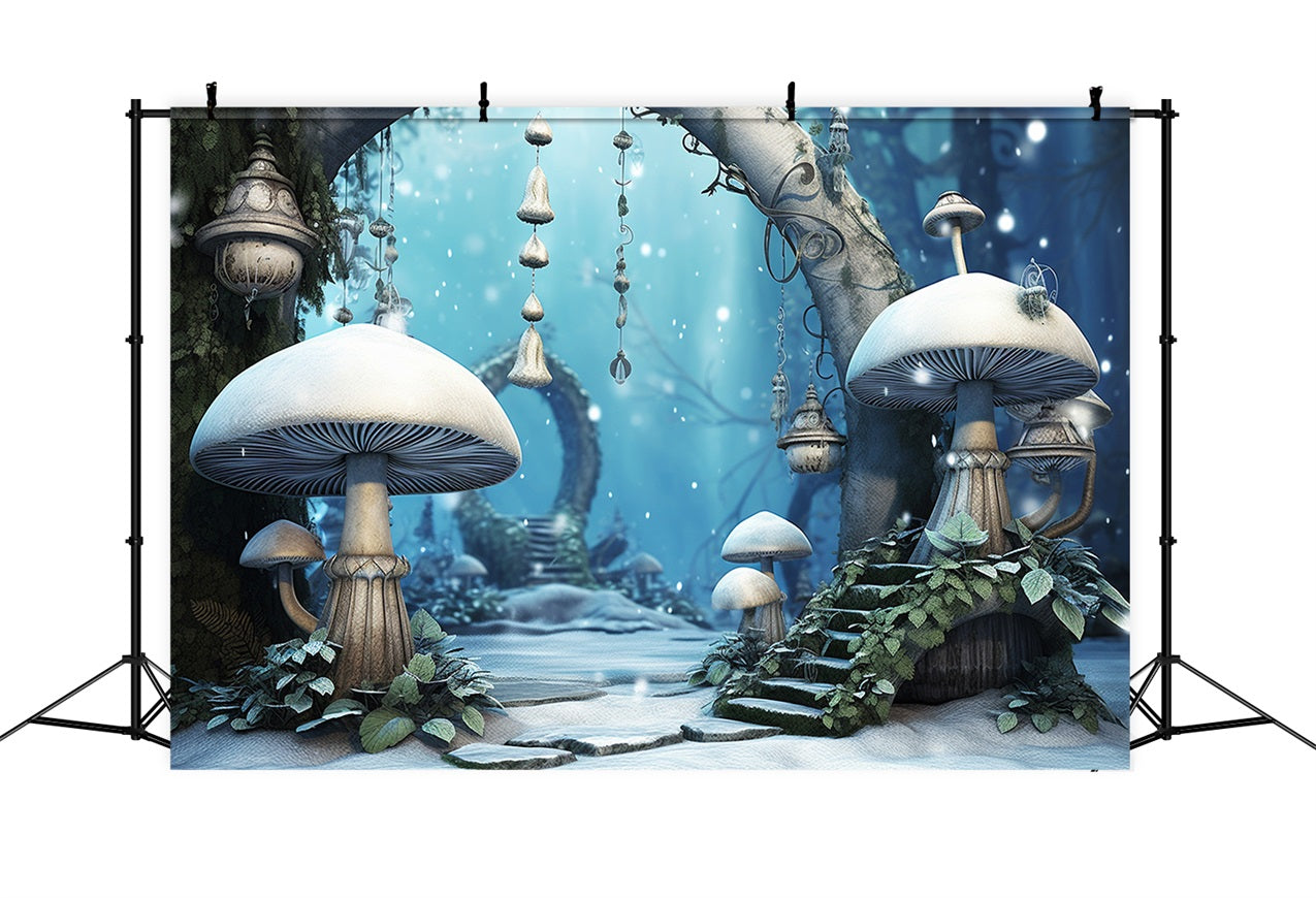 Winter Magic Woodland Mushrooms Lanterns Backdrop UK BRP10-33