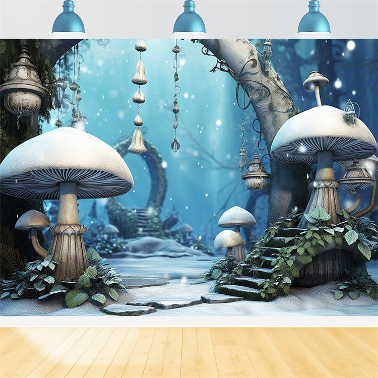 Winter Magic Woodland Mushrooms Lanterns Backdrop UK BRP10-33