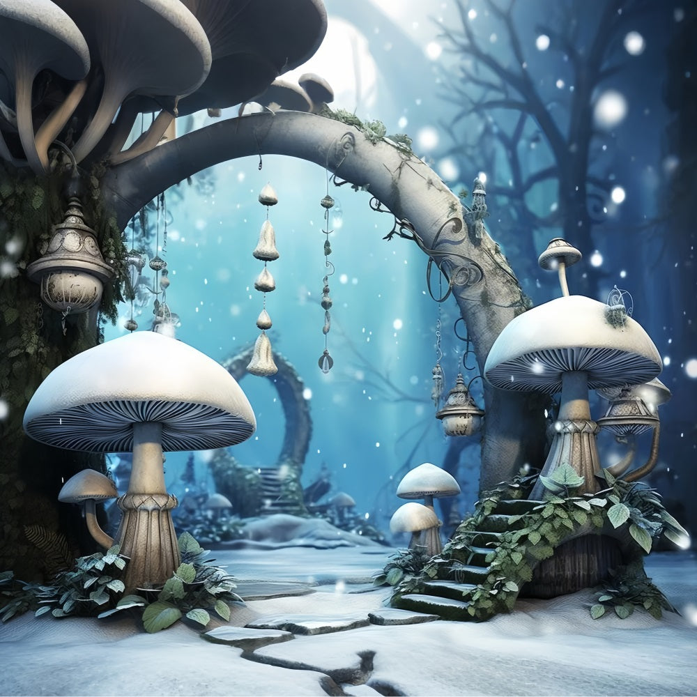 Winter Magic Woodland Mushrooms Lanterns Backdrop UK BRP10-33