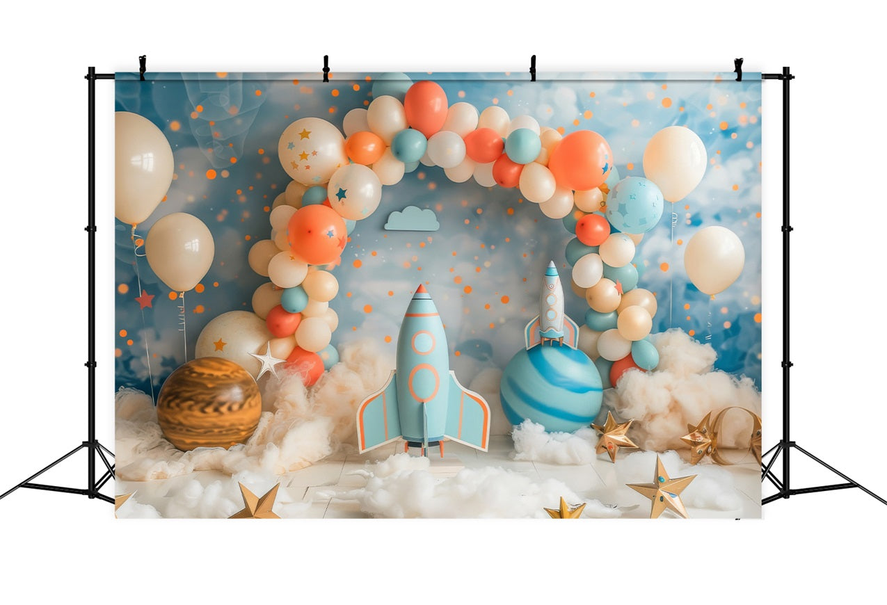 Background Happy Birthday Space Rocket Balloon Arch Backdrop UK BRP10-331