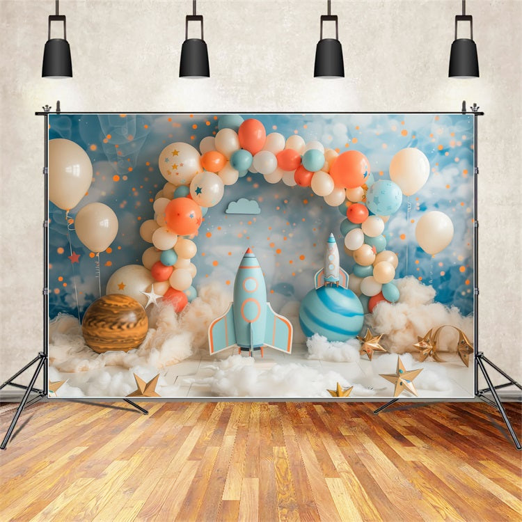 Background Happy Birthday Space Rocket Balloon Arch Backdrop UK BRP10-331