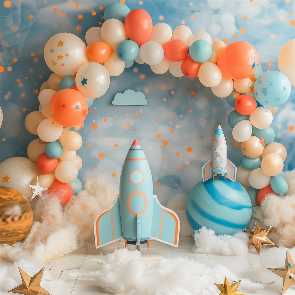 Background Happy Birthday Space Rocket Balloon Arch Backdrop UK BRP10-331