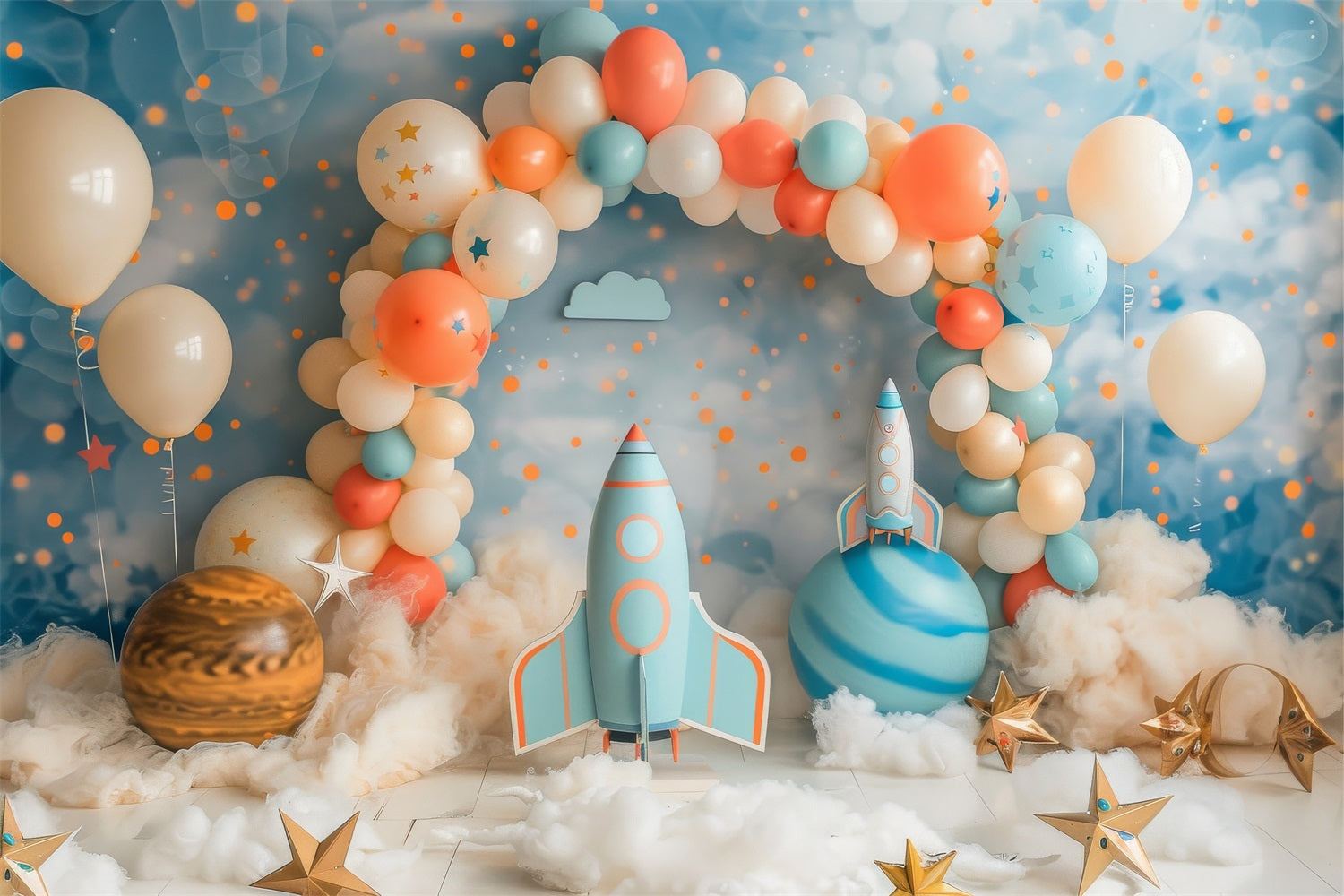 Background Happy Birthday Space Rocket Balloon Arch Backdrop UK BRP10-331