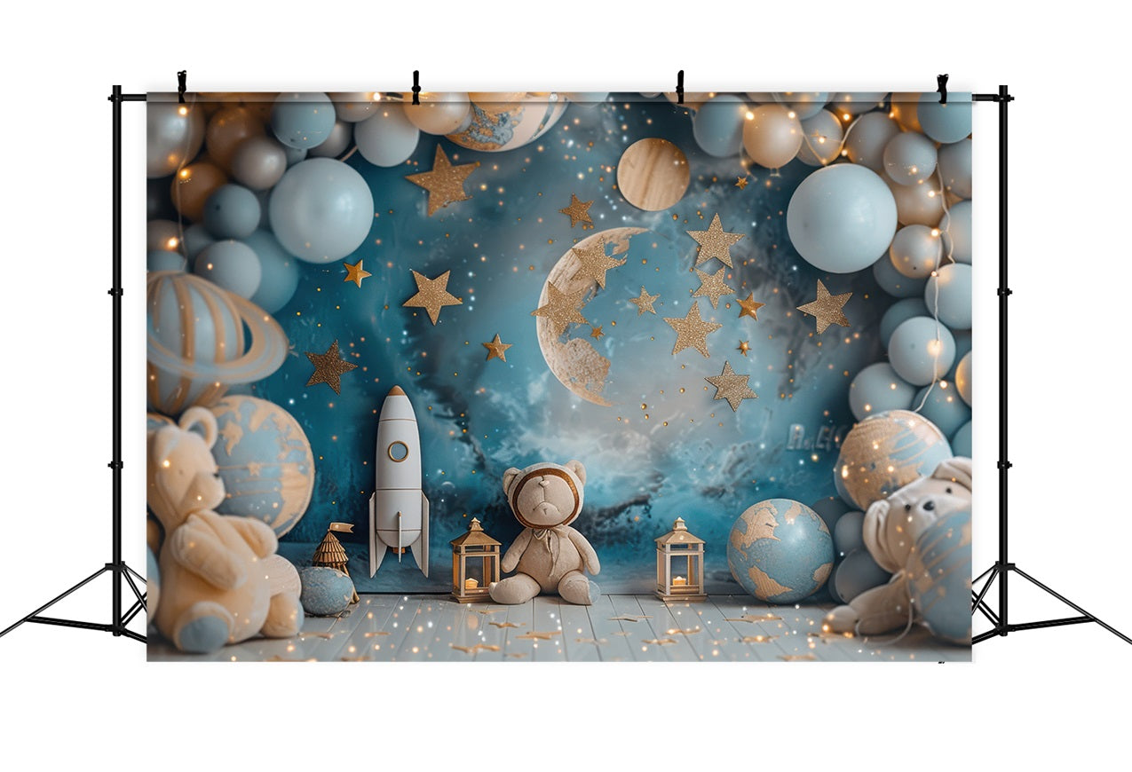 Birthday Background Decoration Space Teddy Rocket Balloon Backdrop UK BRP10-332