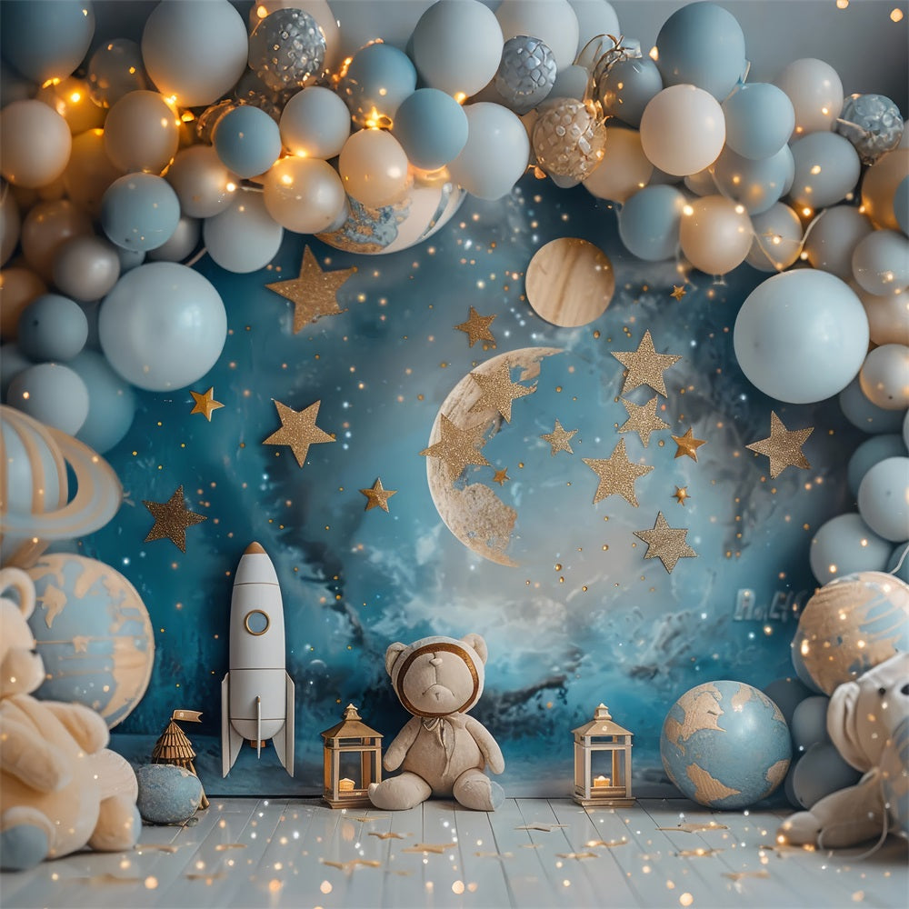 Birthday Background Decoration Space Teddy Rocket Balloon Backdrop UK BRP10-332