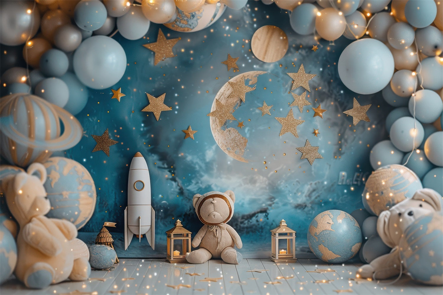 Birthday Background Decoration Space Teddy Rocket Balloon Backdrop UK BRP10-332