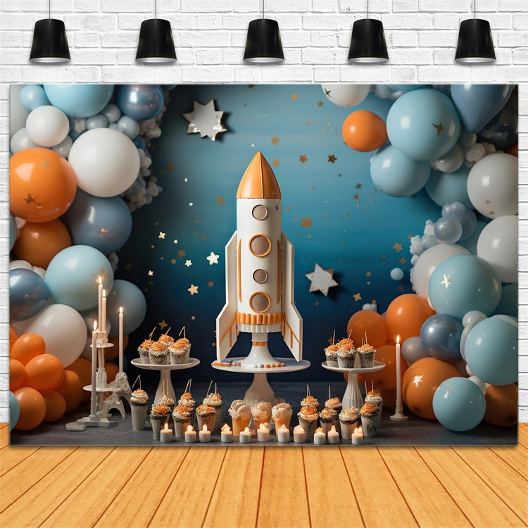 Birthday Backdrop Cupcake Rocket Adventure Backdrop UK BRP10-333